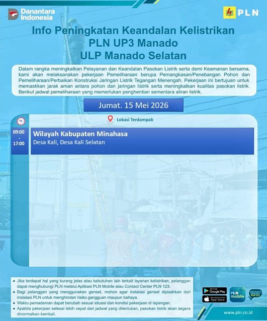 PLN UP3 Manado Lakukan Pemangkasan Pohon dan Perbaikan Jaringan, Listrik Padam Sesaat di Desa Kali